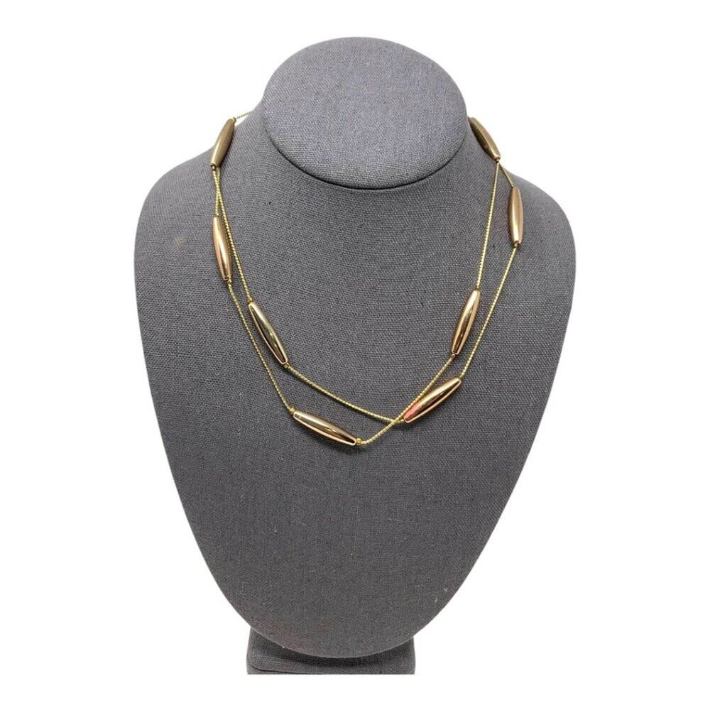 Gold Tone Long Beaded Chain Necklace